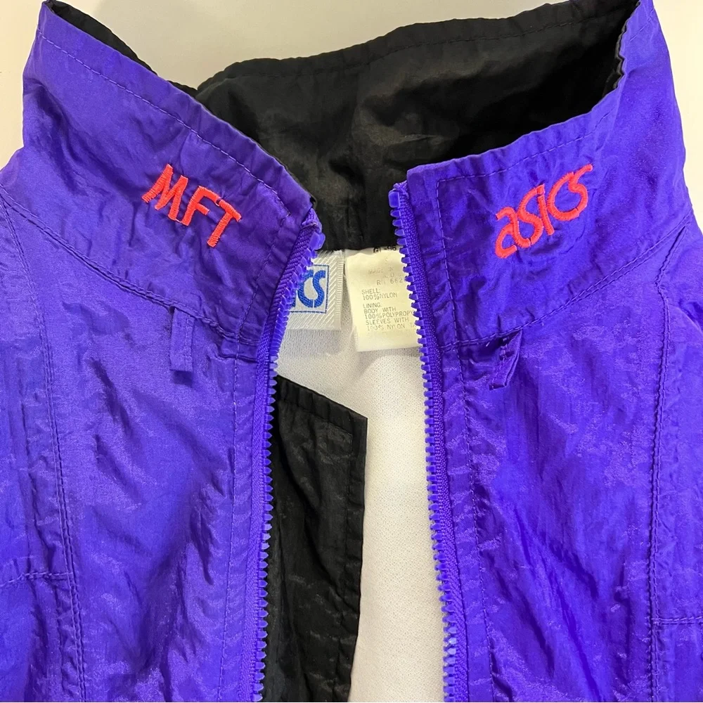 Vintage 80s/90s Asics MFT Purple Black Windbreaker Size Small - Picture 3 of 5
